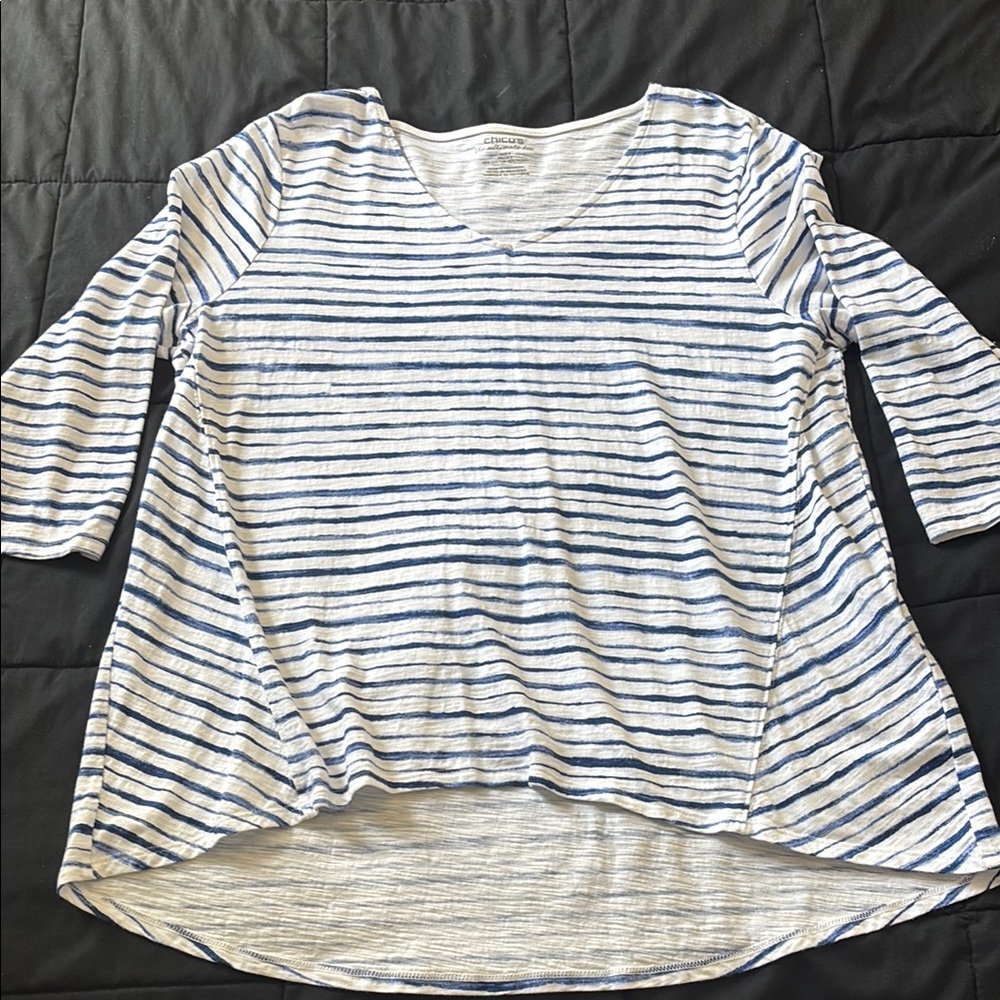 Chico’s Ultimate Tee hi-lo striped Blue and White Women's Top size 2
